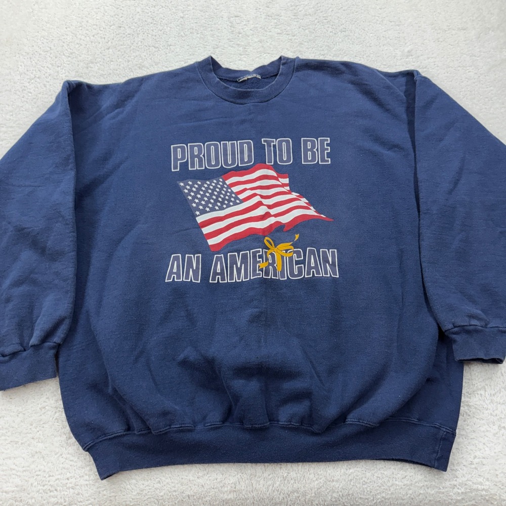 Vintage 90s Proud To Be An American Navy Blue Graphic Sweatshirt USA Flag XL